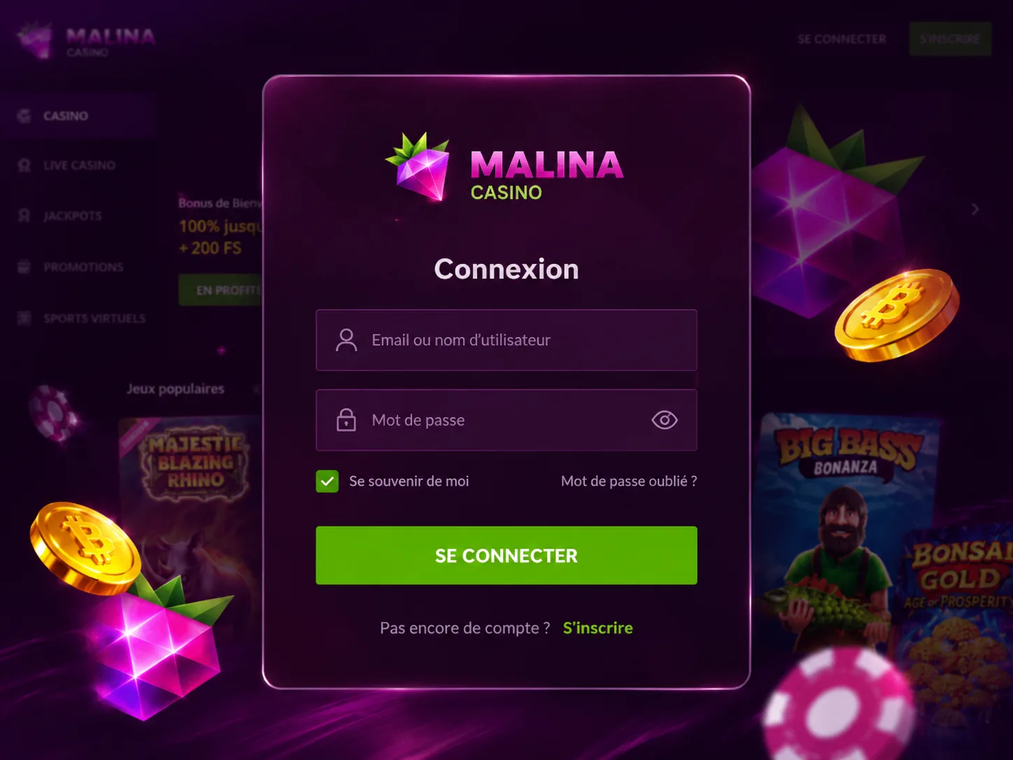 Malina Casino account access form