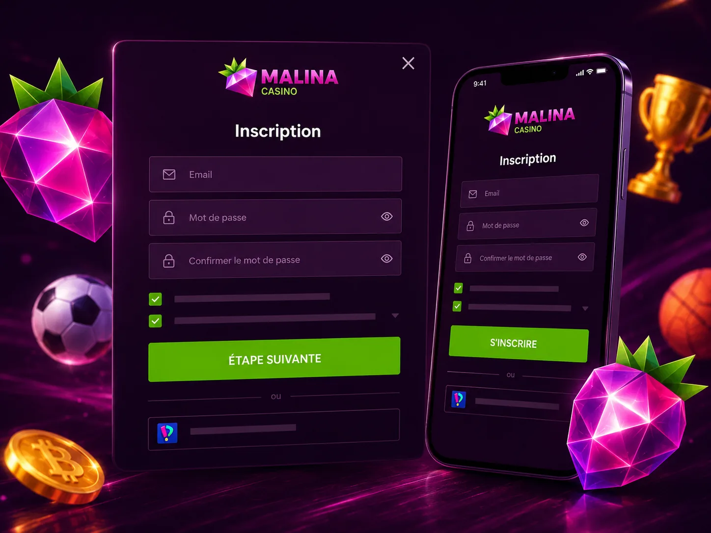 Malina Casino inscription form